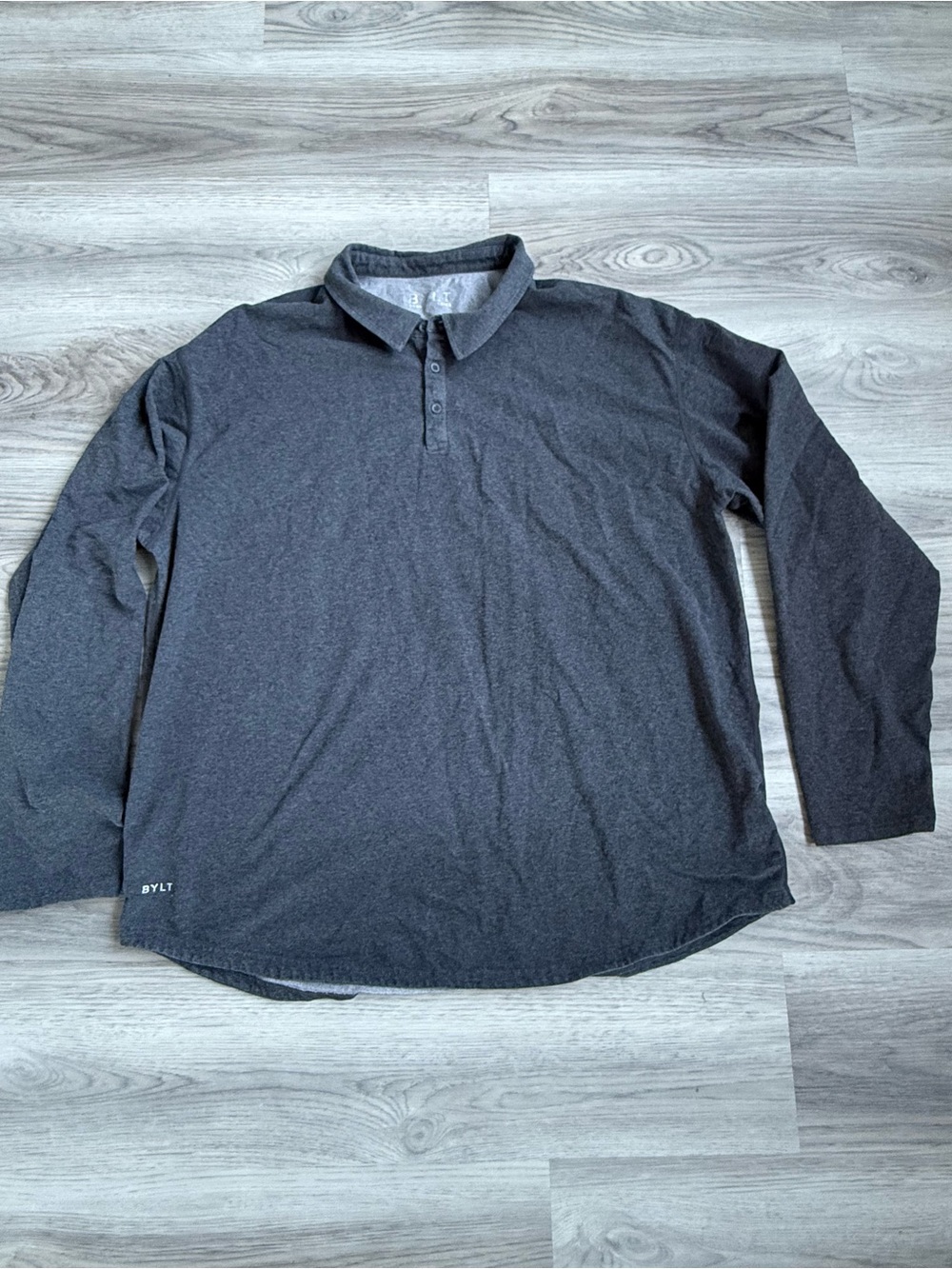 BYLT Basics Long-Sleeve Polo Shirt in Charcoal